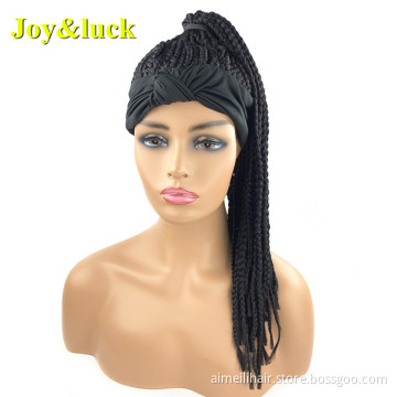 Wholesale Black Head Band Long Curly Box Braid Wig Ladies Hair Natural Braided Headband Wigs for Black Women Synthetic Hair Wigs